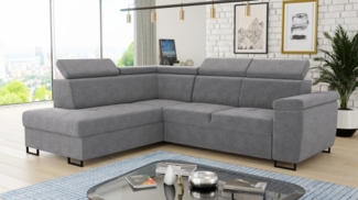 Ecksofa Natan mit Schlaffunktion und einstellbare Kopfstützen - Wohnlandschaft mit Metallfüßen, Couchgarnitur, Bettkasten, Sofa (Ecksofa Links, Grau (Paros 05))