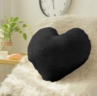 Herzkissen » Kuschelkissen 45 x 45 cm » weiches Herz Kissen » Dekokissen » Zierkissen aus Kunstfell - Anthrazit