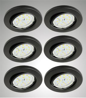 TRANGO LED Einbauleuchte, 6er Set 6729-065MO LED Einbaustrahler in Schwarz matt schwenkbar inkl. 6x 5 Watt 3000K warmweiß Ultra Flach LED Modul, Einbauspots, Deckenstrahler, Deckenlampe, Badleuchte, Deckenleuchte, Spots
