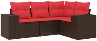 vidaXL 4-teiliges Gartensofa-Set mit Kissen, braun, Polyrattan 3222513