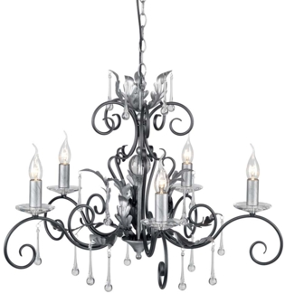 Kronleuchter, Hängelampe, Stahl, Schwarz Silber, D 73 cm