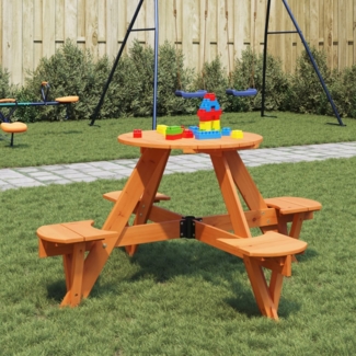 vidaXL Picknicktisch für 4 Kinder mit Schirmloch Rund Massivholz Tanne 4008988