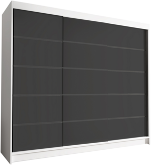 Groß Kleiderschrank Netro VII 250 cm - Schwebetürenschrank, Schiebetürenschrank mit Kleiderstange und Einlegeboden, Schlafzimmerschrank, Schiebetüren, 250 x 215 x 58 cm (Weiß/Schwarz)
