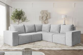 Ecksofa Designersofa ESTELLE in Stoff Abriamo Hellgrau Seite Universal