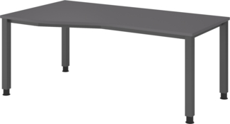 bümö manuell höhenverstellbarer Schreibtisch 180x100 cm in Graphit, Metall-Gestell: Graphit - PC Tisch höhenverstellbar & belastbar bis 140 kg, Büro- und Computertisch groß, QS-18-G-G