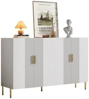 HAUSS SPOLE Sideboard 160x35x100cm mit 4 Türen Esszimmerschrank mit Golddekoration weiß (Wohnzimmerschrank, Aufbewahrungsschrank, 1 St, 4 Türen), mit goldene Metallbeine