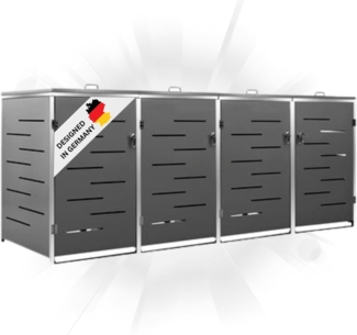 DELUKE® 4er Mülltonnenbox JAGU Edelstahl Anthrazit 115,5x276,5x77,5cm Mülltonnenverkleidung für 4 Tonnen 240L Müllbox aus Metall Mülltonnenschutz Mülltonnendach