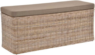 Krines Home Sitztruhe Breiter Rattan Wäschekorb 115cm mit Deckel Wäschetruhe XXL Sitzbank, schmal Flur Bank Sitzhocker Wäschesammler Sitz-Truhe Natur Rechteckig