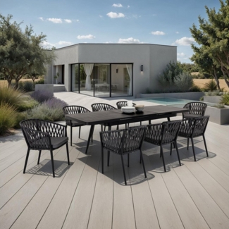 IDIMEX Garten-Essgruppe SUNNY, Gartenmöbel Set mit 8 Stühlen & ausziehbarem Tisch schwarz/grau