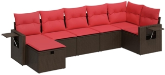 vidaXL 7-tlg. Garten-Sofagarnitur mit Kissen Braun Poly Rattan 3325510