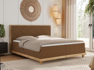 Boxspringbett mit Massivholzelementen und Multipocket - Matratzen - CAICOS - 160 x 200 cm - Braun Boucle - H3