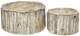 Viana Dekokorb Pflanzkasten Holz Rund Rinde Natur Weiß 26/18cm 2er Set Deko Blumen