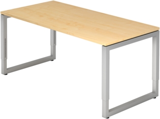 bümö höhenverstellbarer Schreibtisch R-Serie 160x80 cm in Ahorn, Gestell in Silber - PC Tisch für's Büro manuell höhenverstellbar, Computertisch verstellbar, RS-16-3-S
