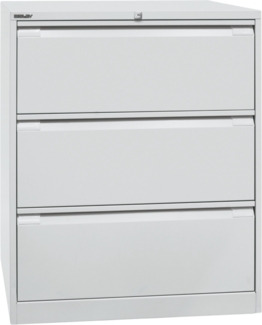 BISLEY Hängeregistraturschrank mit Schloss aus Metall in lichtgrau, 3 Schubladen, doppelbahnig - Hängeregisterschrank abschließbar, Hängeregistratur für Hängemappen & Hängeordner, DF3-645