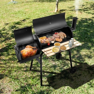 BBQ-Holzkohlegrill mit Rädern Grillwagen mit Deckel Outdoor-Grill 115 x 65 x 108 cm Schwarz