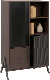 Hochschrank HWC-O40, Schrank Highboard mit Türen Staufächer Schubladen, MDF Metall Melamin 138x79x40cm ~ Walnuss-Optik