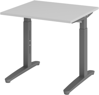 bümö manuell höhenverstellbarer Schreibtisch 80x80 in grau, Gestell in graphit - PC Tisch höhenverstellbar & klein, höhenverstellbarer Tisch Büro, kleiner Computertisch verstellbar, X08-5-GG