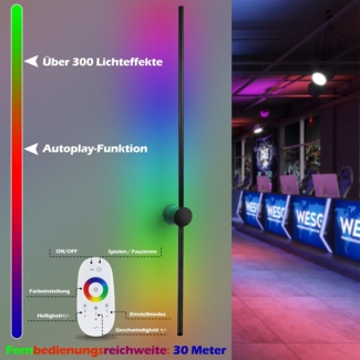 ZMH Led Wandleuchte Innen Wandlampe: 100CM RGB Schwarz Musik Flurlampe Modern Design Dimmbar Schlafzimmerlampe mit Fernbedienung Wandbeleuchtung fr Flur Treppenhaus Schlafzimmer Wohnzimmer