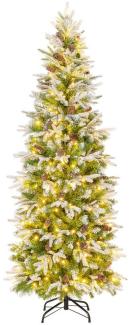 COSTWAY Künstlicher Weihnachtsbaum, 190cm, 280 LEDs, 60 Tannenzapfen, Schnee