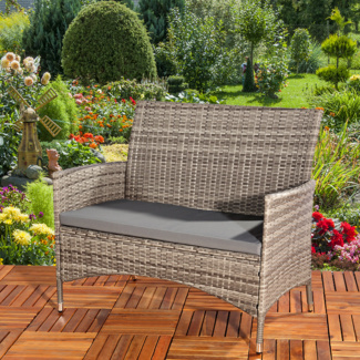 Gartenbank Sitzbank Rattanbank Polyrattan Sitzpolster Sitzbezug Outdoor grau