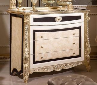 Casa Padrino Luxus Barock Kommode Weiß / Beige / Schwarz / Gold - Handgefertigte Barock Kommode mit 4 Schubladen - Luxus Schlafzimmer Möbel im Barockstil - Barock Schlafzimmer Möbel