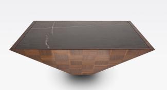 Casa Padrino Luxus Couchtisch Braun / Schwarz 100 x 100 x H. 35 cm - Moderner quadratischer Massivholz Wohnzimmertisch mit Marmorplatte - Wohnzimmer Möbel