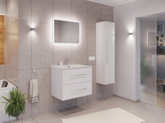 Badmöbel Set Firenze 70 3tlg. LED Spiegel und Hochschrank weiß hochglanz : Weiss hochglanz