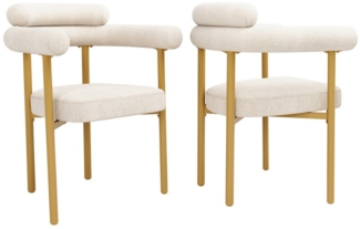 HAUSS SPOLE Esszimmerstuhl 2er Set bequeme Ringsitze für Esszimmer, Wohnzimmer, Samt Beige (2er-Set luxuriöse Esszimmerstühle mit ergonomischer Rückenlehne, weichem Wildlederbezug & stabilen goldfarbenen Metallbeinen – ideal für Esszimmer, Wohnzimmer &...