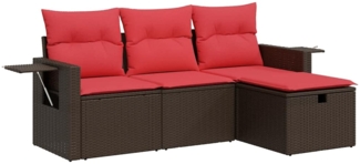 vidaXL 4-tlg. Garten-Sofagarnitur mit Kissen Braun Poly Rattan 3325460