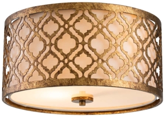 Deckenleuchte, Stahl Gold Leinen, B 40,6 cm