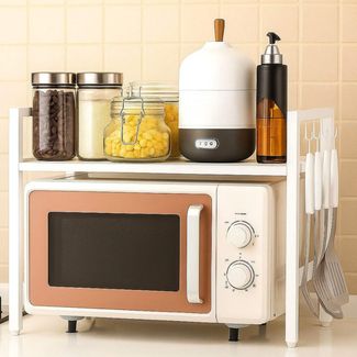 DanDiBo Verstellbares Mikrowellenregal Weiß 2 Stufig 40-64 cm Mikrowellen Regal 96683 Stehend Mikrowellenständer Küchenregal