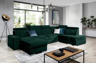 Wohnlandschaft Schlafsofa NOLAN inkl USB Stoff Element Dunkelgrün Ottomane Links