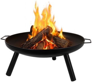 BURI Feuerschale 59cm rund aus Metall | Feuerstelle mit 2 Griffen & 3 stabilen Füßen | Feuerkorb Grillschale Pflanzschale für Garten Terrasse Balkon Outdoor