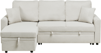 Eckschlafsofa 3-Sitzer NASSJO Kunstleinen Hellbeige rechtsseitig