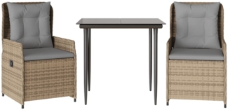 vidaXL 3-tlg. Garten-Essgruppe mit Kissen Beige Poly Rattan 3262868