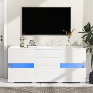 HAUSS SPLOE Sideboard TV-Schrank Kommode Schubladenkommode LED Sideboard Highboard (mit 16 Farben LED-Leuchten Weiß 140*35*72 cm)