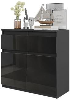 Furnica Kommode NOAH 2 Schubladen und 2 Türen - Anthrazit Grau H75cm B80cm T35cm
