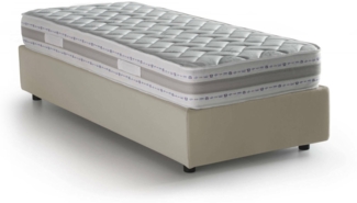 Dmora Einzelbett Avova, Bettkasten mit Stoffbezug, 100 % Made in Italy, Öffnung vorne, inklusive Matratze 80 x 200 cm, Beige