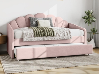 Vente-unique - Ausziehbett Muschelform - 2 x 90 x 190 cm - Samt - Rosa + Matratze - ELUSIA