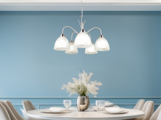 Pendelleuchte DOBBY 5-flammig mit Glas Lampenschirmen Weiß, Ø 55cm