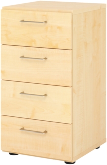 bümö smart Schubladenschrank, Büroschrank in Ahorn mit 4 Schüben - Bürocontainer aus Holz, Container mit Metallgriffen & Soft-Stop Schubladen, 924S4-3-3-BS