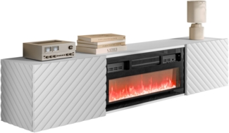 TV-Lowboard Lefog mit Kamin mit 2 Drehtüren (Farbe: Weiß)