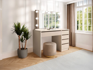 Vente-unique - Frisiertisch mit LED-Spiegel - 5 Schubladen – Beige - JENEMI