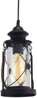 Eglo 49213 Hängeleuchte BRADFORD Stahl schwarz, Glas klar E27 1X60W Ø14cm H:110cm dimmbar
