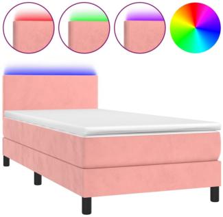 vidaXL Boxspringbett mit Matratze & LED Rosa 100x200 cm Samt 3134272