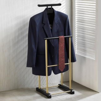 CARO-Möbel Herrendiener MEDINA, Kleiderablage mit Hosenbügel Kleiderständer Stummer Diener scwarz/gold