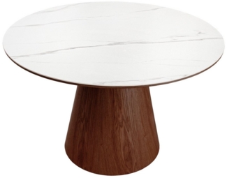 riess-ambiente Esstisch UNIQUE 120cm weiß / braun · runder Küchentisch mit Keramik-Platte (Einzelartikel, 1-St), 4 Personen · Säulenfuß · Walnuss-Echtholzfurnier · Marmor-Design