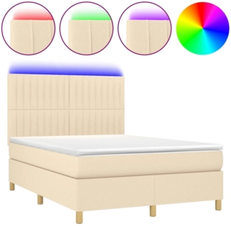 vidaXL Boxspringbett mit Matratze & LED Creme 140x190 cm Stoff 3135594