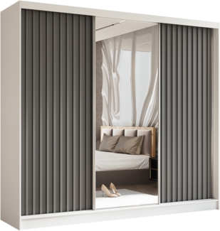 AX LIVING Cabinio Kleiderschrank Weiß mit Spiegel 240 cm Breite, Grau