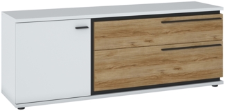 Lowboard 153 cm Breit in weiß mit Eiche Nb. SANDVIKA-129, B/H/T ca. 153/58/40 cm